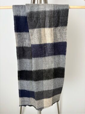 Men's Plaid Wool Scarf - Gray, Navy & Black